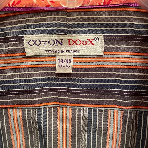 Coton Doux styled in France men’s fitted blue and orange striped‎ shirt - Picture 8 of 10